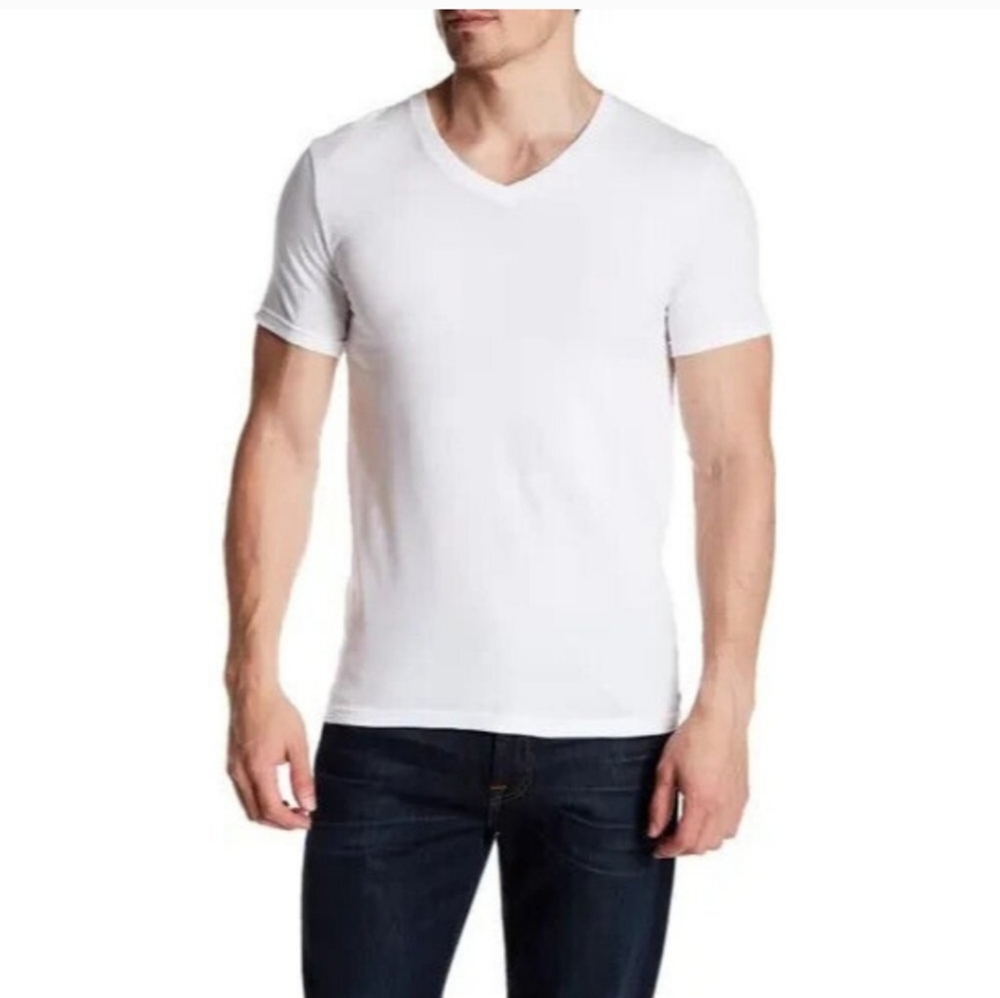 Nordstrom, Men White Short Sleeve Vneck,NWOT, Medium